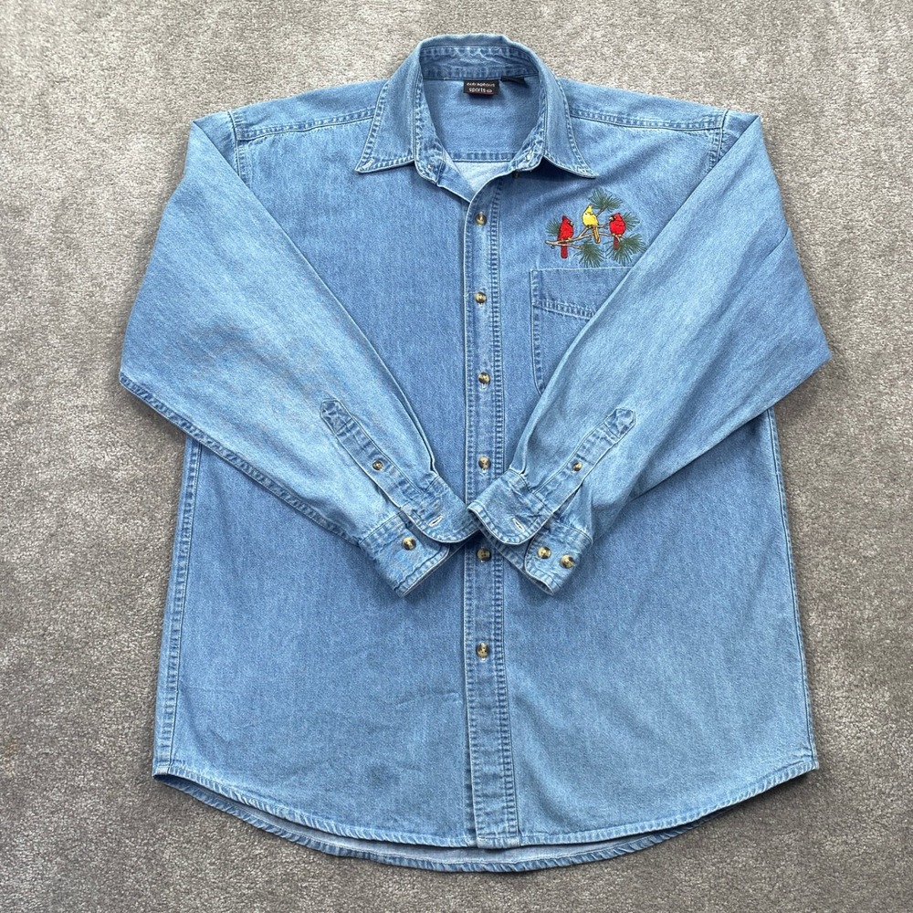 Outrageous Sports Mens Denim Shirt‎ Size M Cardinals Embroidered LS Button Up